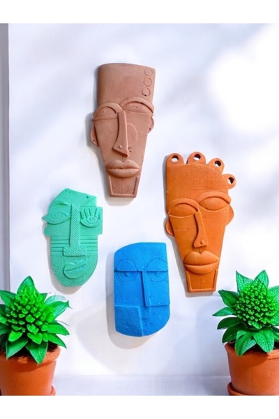 Mes Reves Etnik ve Soyut Tarz Minyatür 4 lü Duvar Dekor Seti, Doğal Taş Doku ...