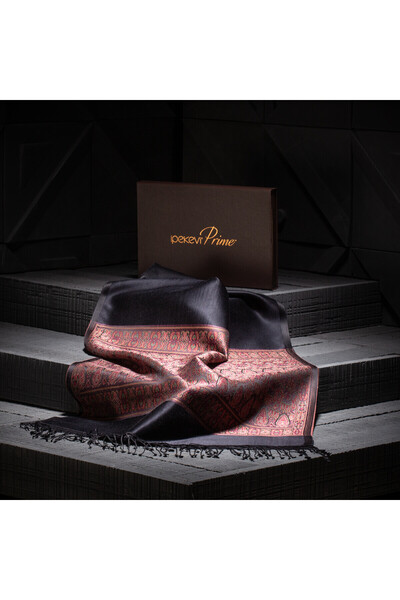 ipekevi Siyah Jakarlı El Dokuma Prime İpek Şal