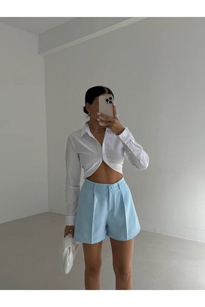 vuvutasarım Mini pantaloni scurți plisați cu talie înaltă pentru femei de sezon nou 52203029