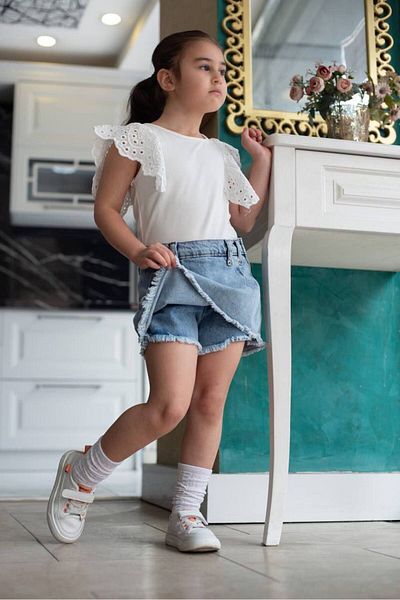 Ecenin Favorileri Fusta pentru fete din denim - talie reglabila cu elastic