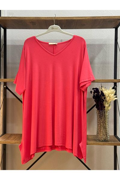ÖZNE BUTİK Women's 100% Cotton V-Neck Short Sleeve Tunic