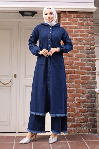 Modamihram Püskül Detaylı Kot Takım Koyu Mavi 19243