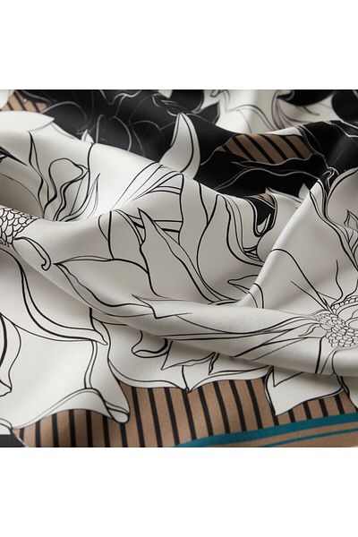 ipekevi Μεταξωτό φουλάρι White Mink Charcoal Tivil