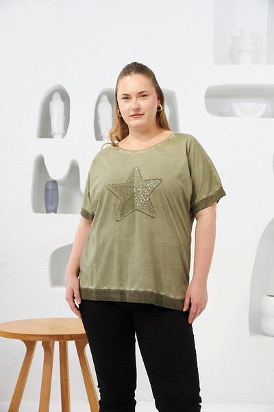 RMG Oversized Painted T-Shirt - Sequin Embroidered