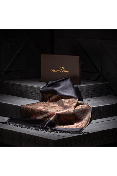 ipekevi Siyah Jakarlı El Dokuma Prime İpek Fular Şal