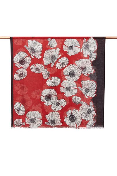 ipekevi Red Poppy Patterned Wool Silk Shawl