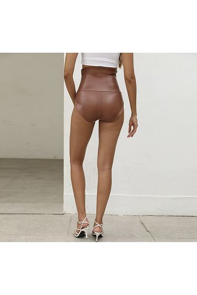 NYC GİYİM TEKSTİL Ultra High Waist Faux Leather Micro Shorts