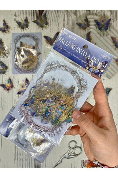 Kağıt Gemi Dükkan Falling Into A Dream Fluturi albastru închis cu aur, 20 buc...