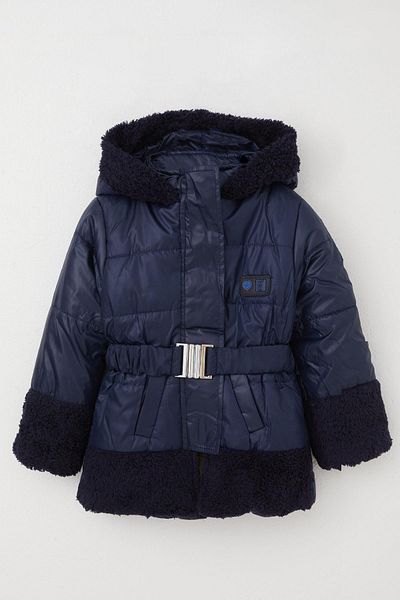esso mandolin 2-6 Years Girl's Coat - Plush, Belt and Navy Blue