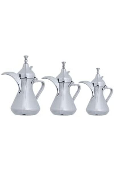 ALSAIF Saif Dallah Set 26/32/48 oz with elegant traditional design, ideal for preparing and serving coffee, chrome color