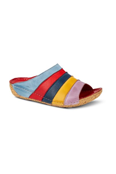 İNZE AYAKKABI Datça- Multicolored Genuine Leather Slippers
