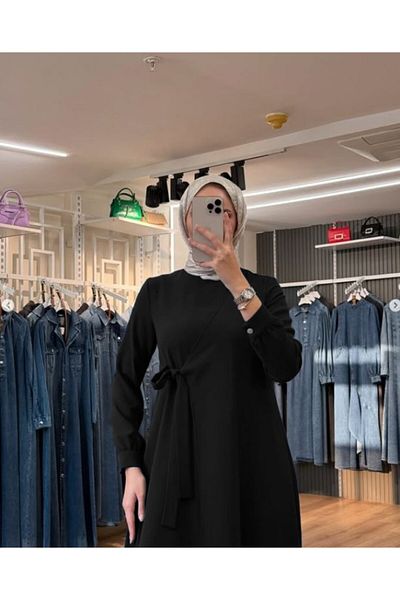 OlaLady Γυναικείο λεπτό κρεπ χιτζάμπ φόρεμα με πλαϊνό ζώνη