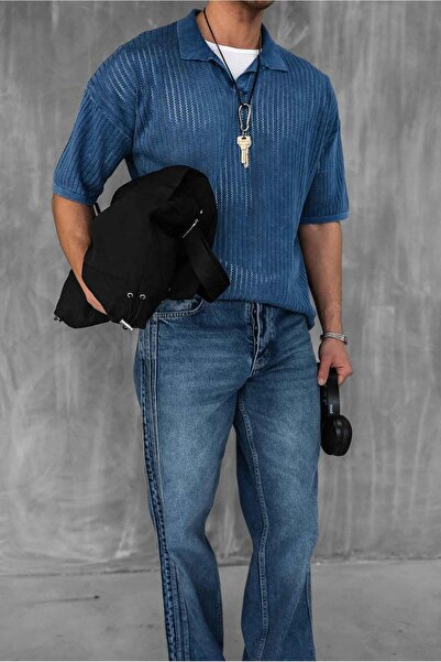 ablukaonline Erkek Polo Yaka Regular Fit Triko T-shirt Koyu Mavi