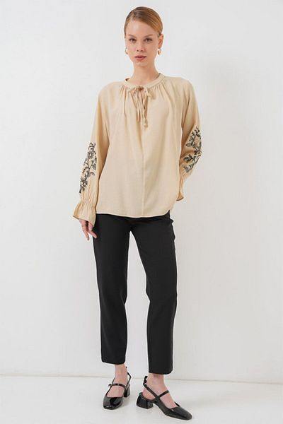 MRA Fashion Embroidered Knitted Blouse 941 - Beige