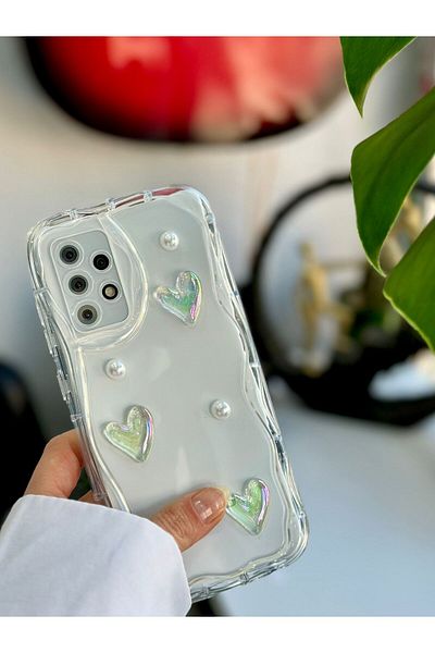 Go Aksesuar غطاء سيليكون بتصميم لعبة القلب اللؤلؤي ثلاثي الأبعاد متوافق مع Samsung Galaxy A32