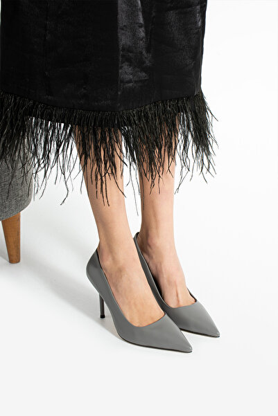 Güllü Shoes Gray 9cm Vegan Leather Thin Heeled Stiletto |   Influential Elegance! For Graduation Wedding Office