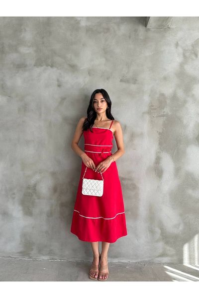Cistern İstanbul Women's Red Waist Lace Detailed Strappy Summer Dress
