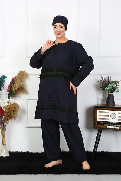 Akbeniz Plus Size Hijab Swimsuit 60-62-64-66 Size Navy Blue 55015
