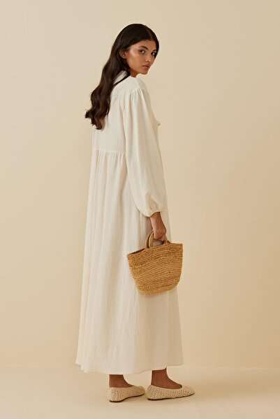 Fahhar Lace-Up Şile Cloth - Dress Beige