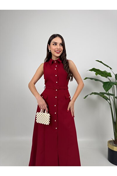 GİZONLY İnci Detaylı Beli Kemerli Livin Kadın Elbise