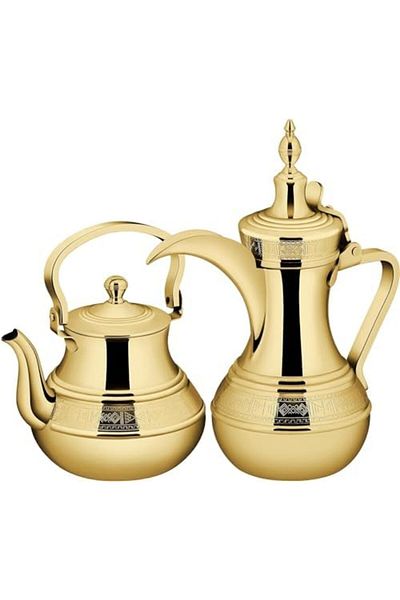 ALSAIF 2 Saif coffee pot and jug set: a coffee pot for preparing and serving Arabic coffee, and a practical jug for heating tea, golden color
