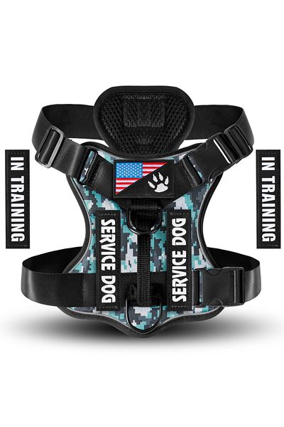 Choice S Army Green Service Dog Harness, Reflective Dog Vest Harness with 5 PCS Patches, Adjustable Soft Ox