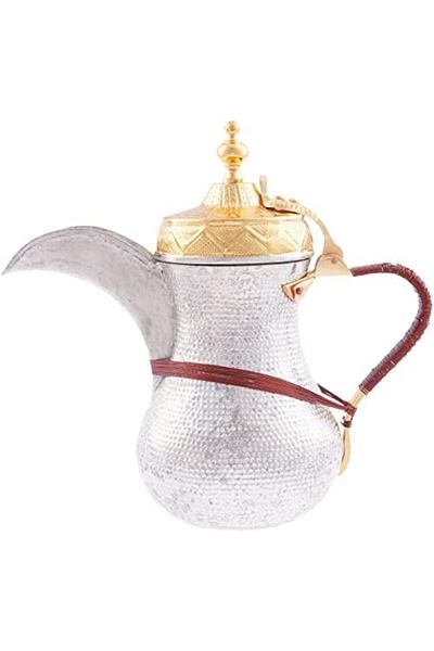 ALSAIF Dallah from Saif, 48 oz., ideal for preparing and serving Arabic coffee. Gold/Silver color.