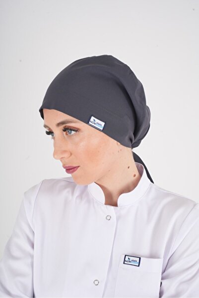 Nur Medikal Giyim Düz Antrasit Tesettür Doktor Hemşire Hastane Aşçı Mutfak Ce...