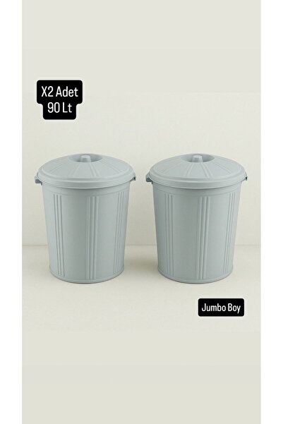Metler 2 Adet 90 Lt Kapaklı Yuvarlak Plastik Büyük Boy Çöp Kovası Su Et Kovas...