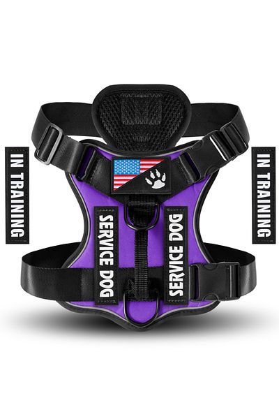 Choice M Purple Service Dog Harness, Reflective Dog Vest Harness with 5 PCS Patches, Adjustable Soft Oxford