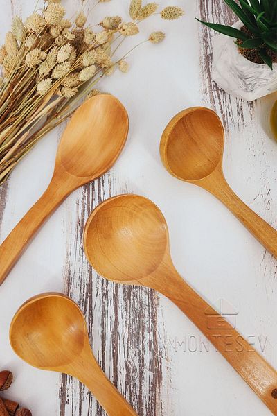 MONTESEV Wooden Wooden Kitchen Spoon Set 4 Pieces Beech, Boxwood and Bamboo Wood Spoons