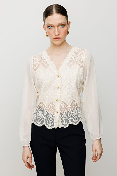 ON TRİKO Kolları Tül Dantelli Hırka 50900-25