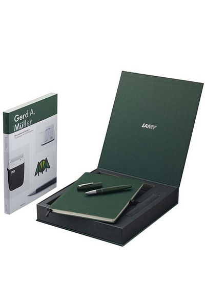 Lamy 2000 Fountain Pen 14K Gold Pine F Nib and Notebook Set