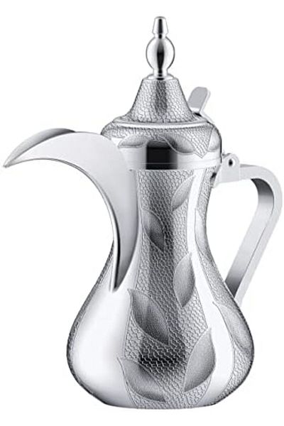 ALSAIF Dallah from Saif, size 32 oz., ideal for preparing and serving Arabic coffee, chrome color.