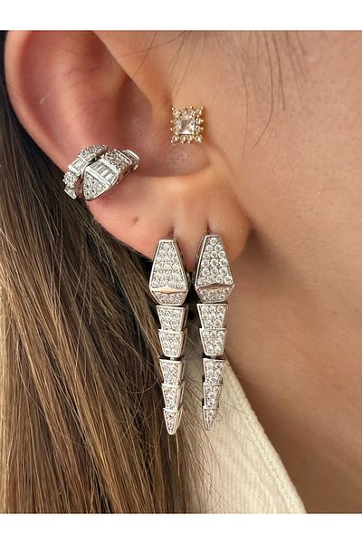 Pinery Jewels Vip Series - Pair of Snake Earrings with Zirconia Stones