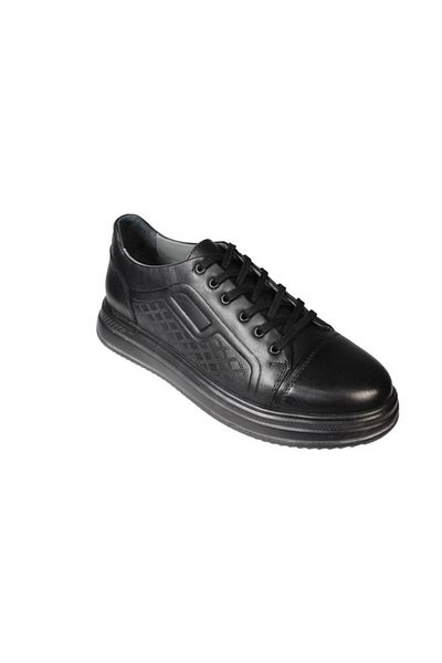Yaz Kış Ayakkabı Yazkiş Men's Black Skin Genuine Leather Thick Sole Casual Shoes
