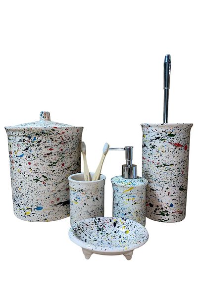 RED SERAMİK Red Ceramic Dara Collection 5 Piece Bathroom Set with Terrazzo Pattern