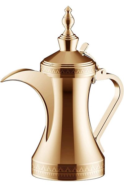 ALSAIF Dallah from Saif, 48 oz., ideal for preparing and serving Arabic coffee. Gold color.