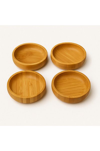 DolphFin Round Wooden Bowl - Presentation Bowls with 4-Piece Stripes
