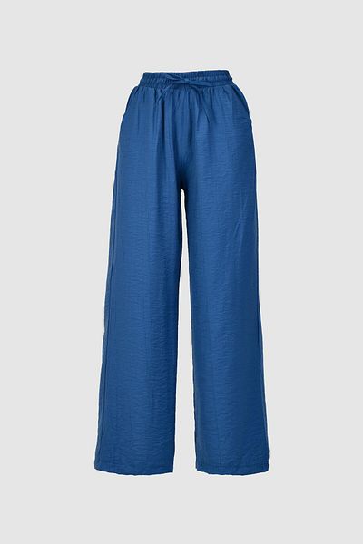 birizmoda Pantaloni de vară albaștri cu talie înaltă și picioare largi