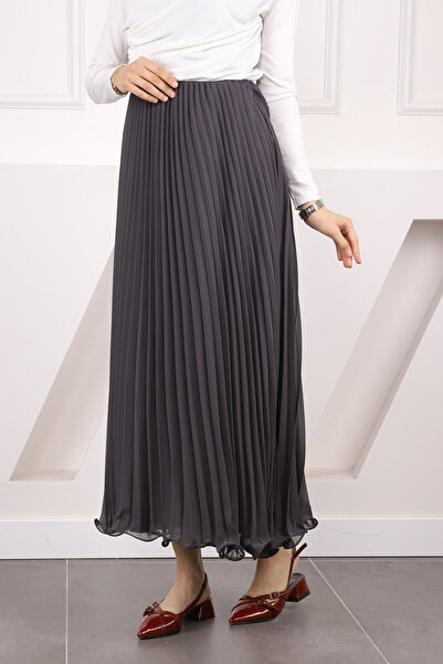 İmajButik Smoked Waist Elastic Pleated Chiffon Skirt