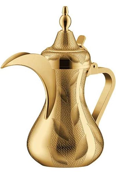 ALSAIF Dallah from Saif, 32 oz., ideal for preparing and serving Arabic coffee. Gold color.
