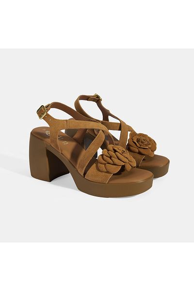 Desa Women's Tan Adjustable Buckle Suede Heeled Sandals