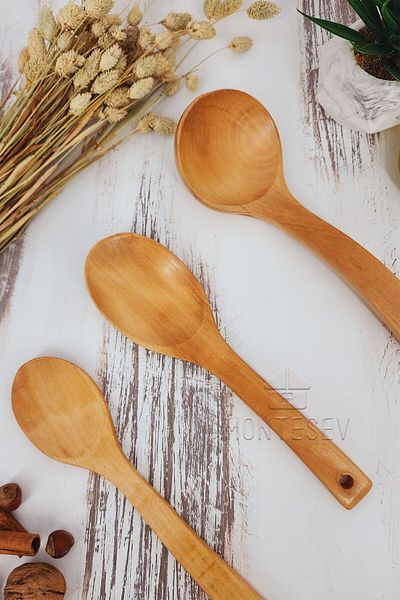 MONTESEV Wooden Wooden Kitchen Spoon Set 3 Pieces Beech, Boxwood and Bamboo Wood Spoons