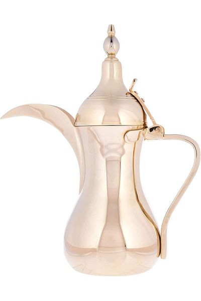 ALSAIF Dallah from Saif, 40 oz., ideal for preparing and serving Arabic coffee. Gold color.