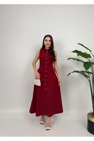 GİZONLY Rochie de damă Livin cu centură în talie cu detaliu perlat
