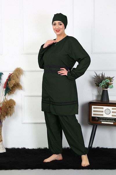 Akbeniz Plus Size Hijab Swimsuit 60-62-64-66 Size Khaki 55015