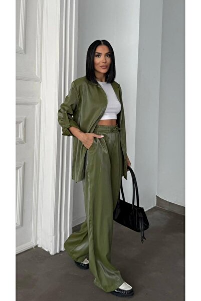 BERİ BUTİK Saten İkili Takım Haki