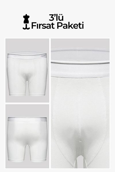 ERDEM İÇ GİYİM Erdem White 3 τεμαχίων βαμβακερό ελαστάν μακρύ μπόξερ 1470