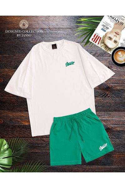 ACTIVE MODA - MEN'S SHORT SLEEVE DWTS8 PRINTED TSHIRT-SHORTS SET PLUS SIZE 2-PIECE OVERSIZED